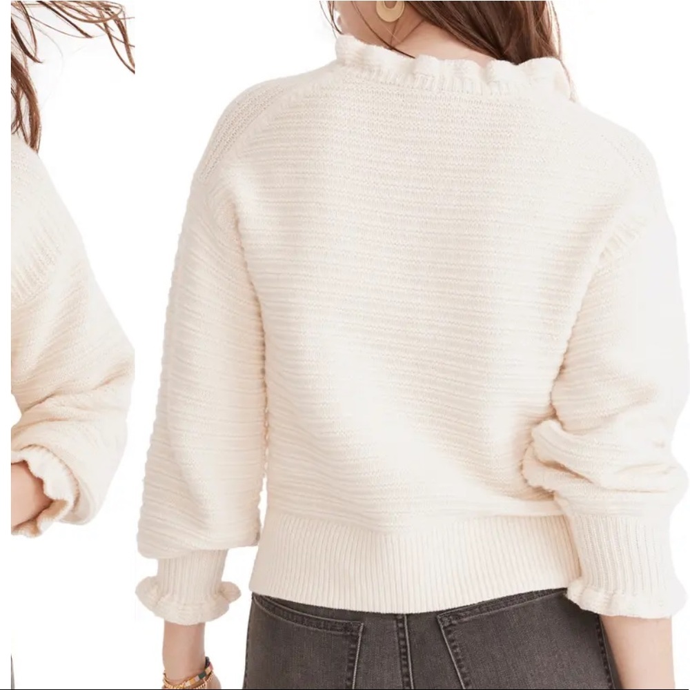 Madewell AG587 Antique Cream Ruffle Trim Textured Sweater Size XS - Picture 4 of 7